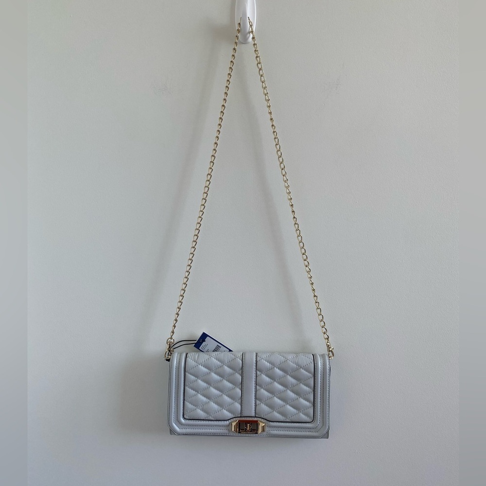 Rebecca Minkoff Quilted Love Clutch With Removable Chain In Fog New With Tag
